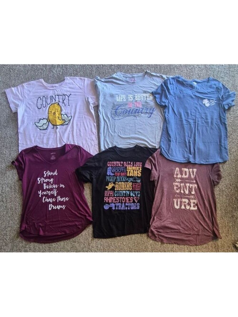 Lot of 6 Women's Graphic T-Shirts Size Large Country and Adventure Themes